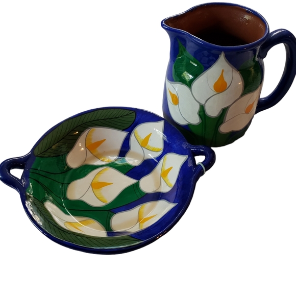 Pottery, pitcher and matching bowl - Picture 2 of 2